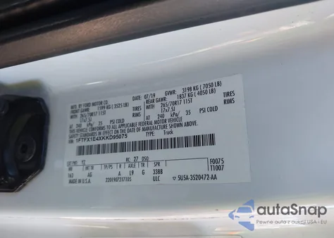 2019 Ford F-150 Xl из США, поврежденный, VIN 1FTFX1E4XKKD95075